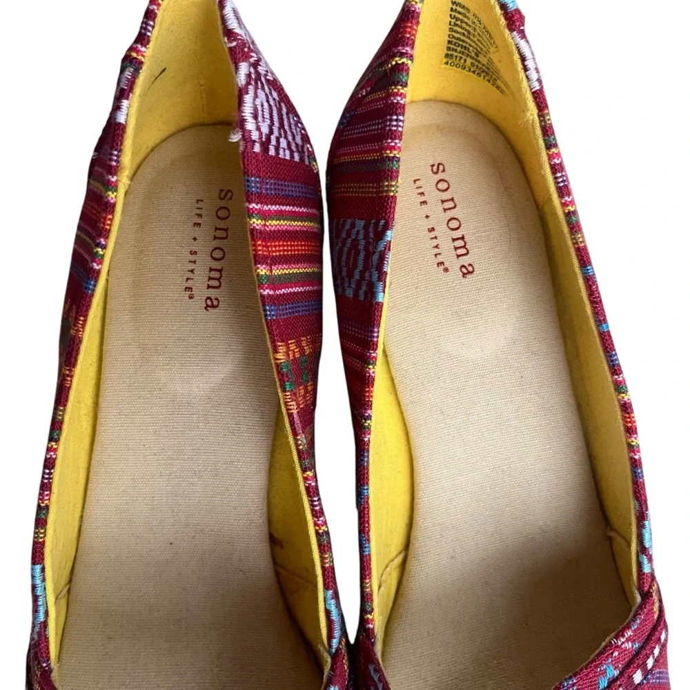 Sonoma Life Style Womens 8.5 M Jenne Red Stripe Aztec Peep Toe Espadrille Wedges